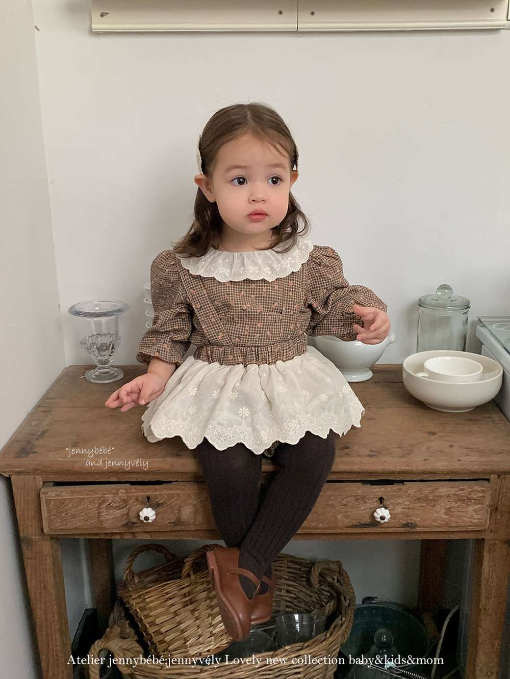 長袖セットアップ 長袖セットアップ チェック小花柄 ブラウス サスペンダー付きブルマ 2点セット【mh0011535】