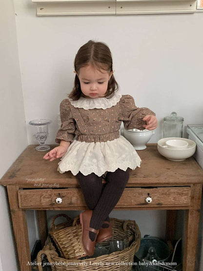 長袖セットアップ 長袖セットアップ チェック小花柄 ブラウス サスペンダー付きブルマ 2点セット【mh0011535】