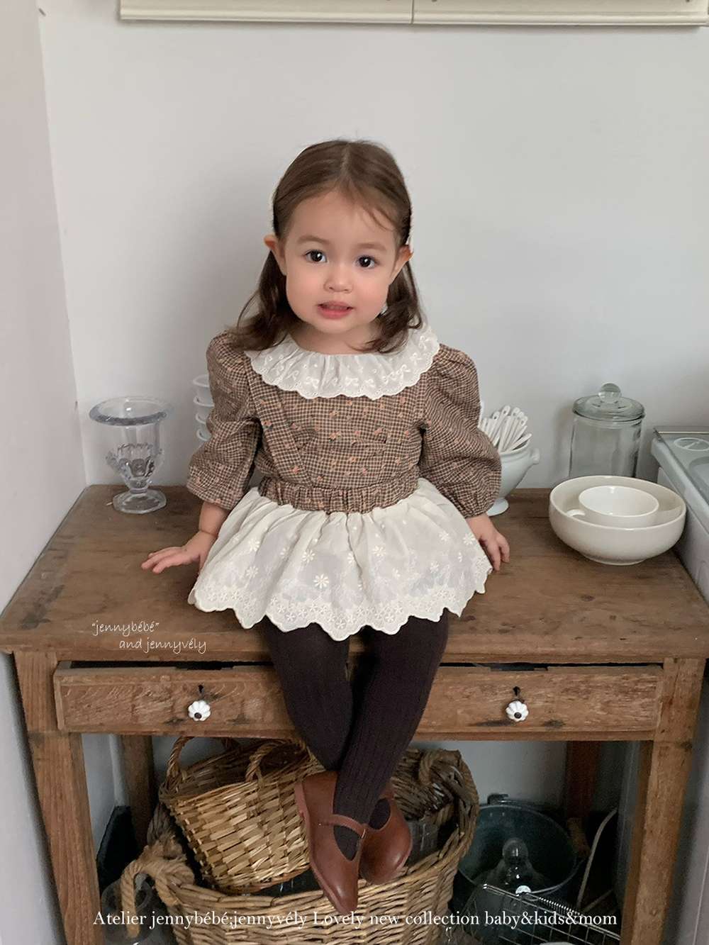 長袖セットアップ 長袖セットアップ チェック小花柄 ブラウス サスペンダー付きブルマ 2点セット【mh0011535】