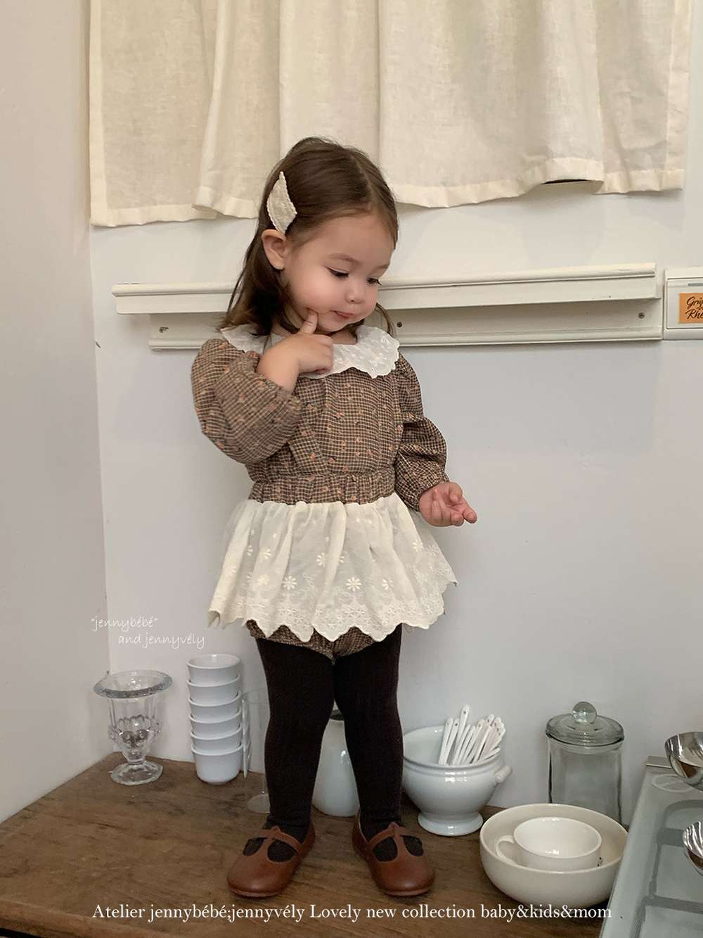 長袖セットアップ 長袖セットアップ チェック小花柄 ブラウス サスペンダー付きブルマ 2点セット【mh0011535】