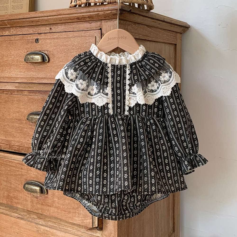 長袖ロンパース Bodysuit / 66cm 長袖ロンパース スカート付き レースデザイン ベビーファッション【mh0011528】