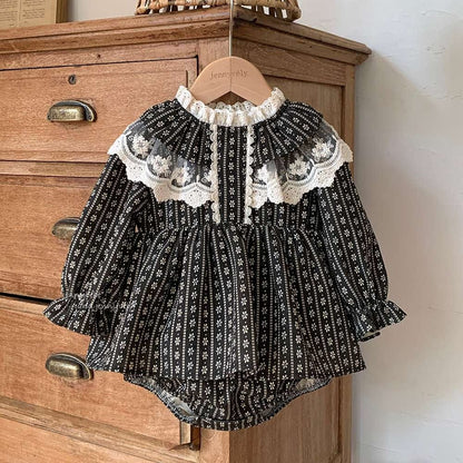 長袖ロンパース Bodysuit / 66cm 長袖ロンパース スカート付き レースデザイン ベビーファッション【mh0011528】