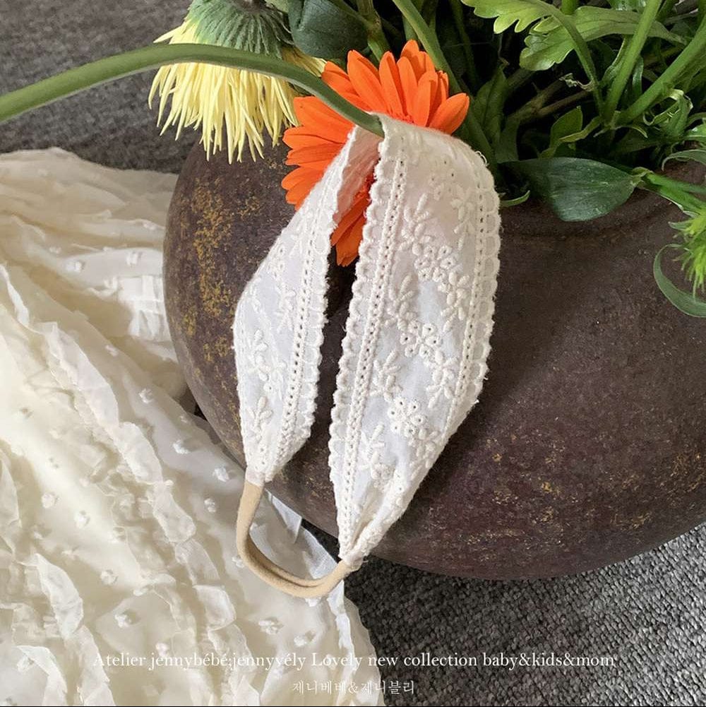 長袖ロンパース Headband / embroidered 長袖ロンパース バルーンシルエット チュールレース襟 フレアデザイン ボディスーツ【mh0011538】