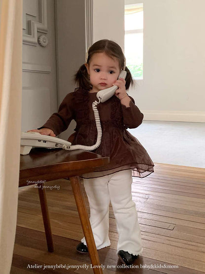 長袖セットアップ チュールレイヤード 長袖トップス 裏起毛 フレアパンツ セットアップ【mh0011527】