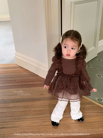 長袖セットアップ チュールレイヤード 長袖トップス 裏起毛 フレアパンツ セットアップ【mh0011527】