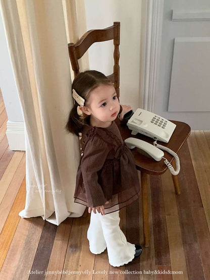 長袖セットアップ チュールレイヤード 長袖トップス 裏起毛 フレアパンツ セットアップ【mh0011527】