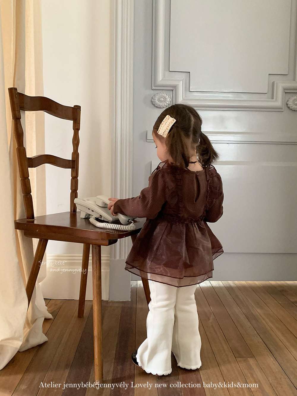 長袖セットアップ チュールレイヤード 長袖トップス 裏起毛 フレアパンツ セットアップ【mh0011527】