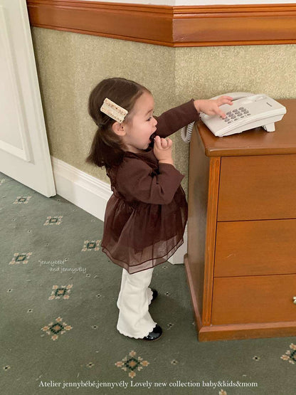 長袖セットアップ チュールレイヤード 長袖トップス 裏起毛 フレアパンツ セットアップ【mh0011527】