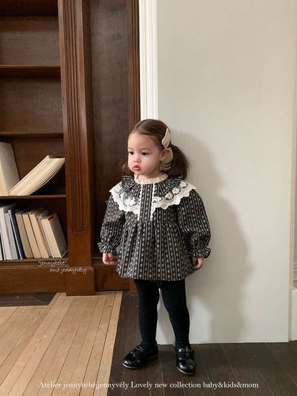 長袖ロンパース 長袖ロンパース スカート付き レースデザイン ベビーファッション【mh0011528】