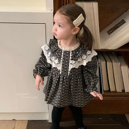 長袖ロンパース 長袖ロンパース スカート付き レースデザイン ベビーファッション【mh0011528】