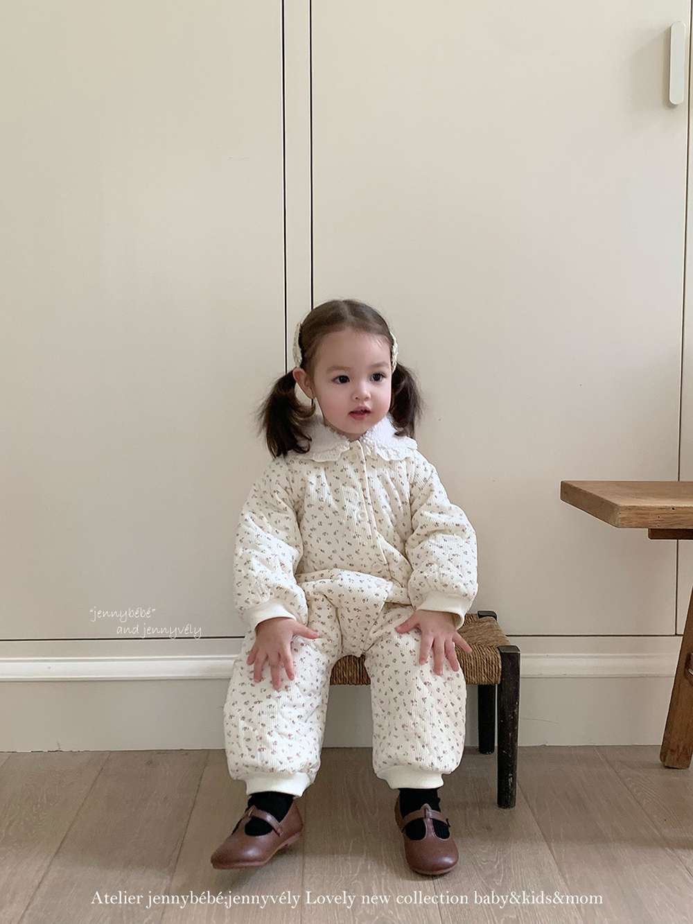 アウタージャンプスーツ 長袖ロンパース キルティング 小花柄 フリル襟 カバーオール 暖かい 防寒着【mh0011529】