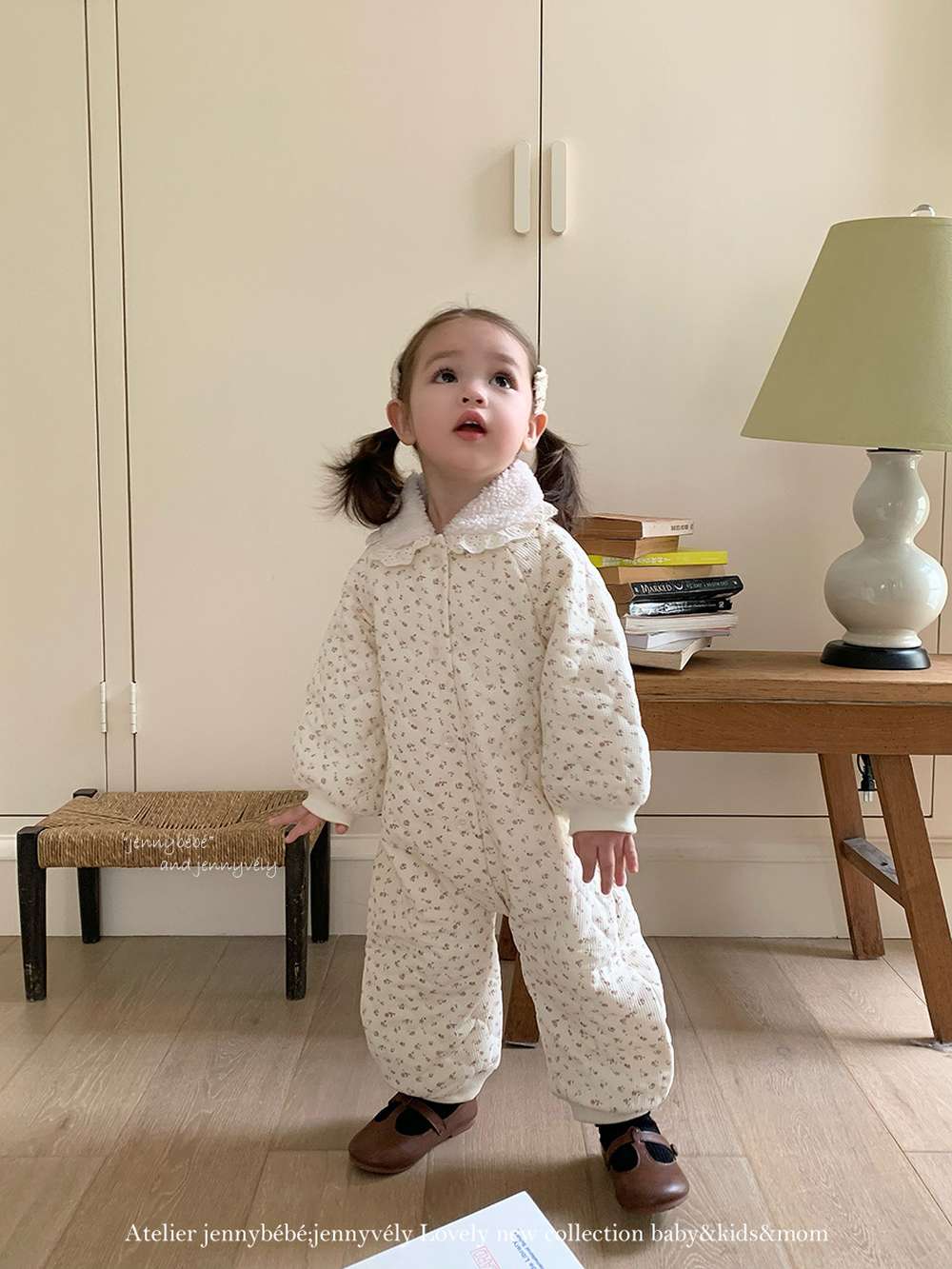 アウタージャンプスーツ 長袖ロンパース キルティング 小花柄 フリル襟 カバーオール 暖かい 防寒着【mh0011529】