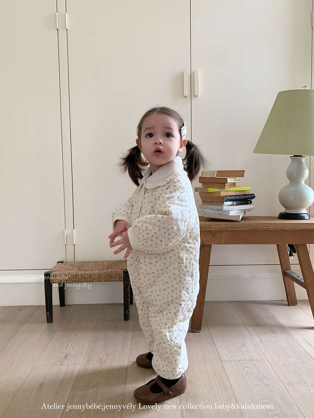 アウタージャンプスーツ 長袖ロンパース キルティング 小花柄 フリル襟 カバーオール 暖かい 防寒着【mh0011529】