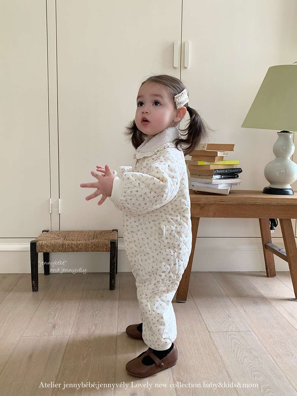 アウタージャンプスーツ 長袖ロンパース キルティング 小花柄 フリル襟 カバーオール 暖かい 防寒着【mh0011529】