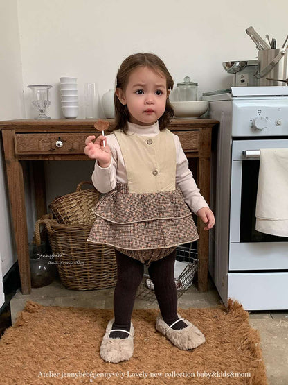 ロンパースセットアップ ノースリーブロンパース コーデュロイ チェック柄 フリルスカート【mh0011533】