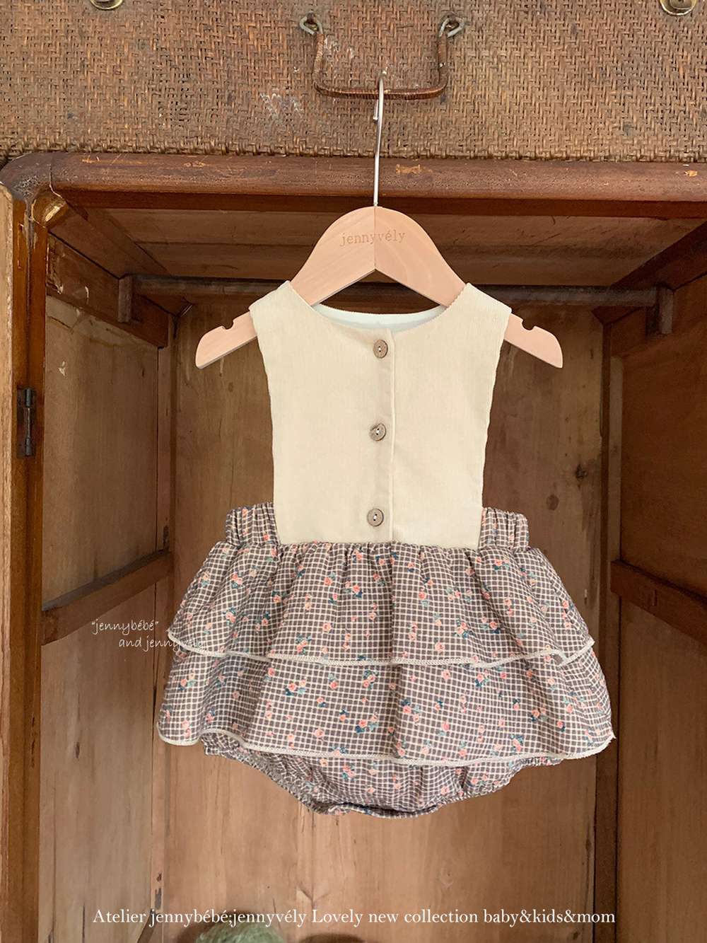 ロンパースセットアップ ノースリーブロンパース コーデュロイ チェック柄 フリルスカート【mh0011533】