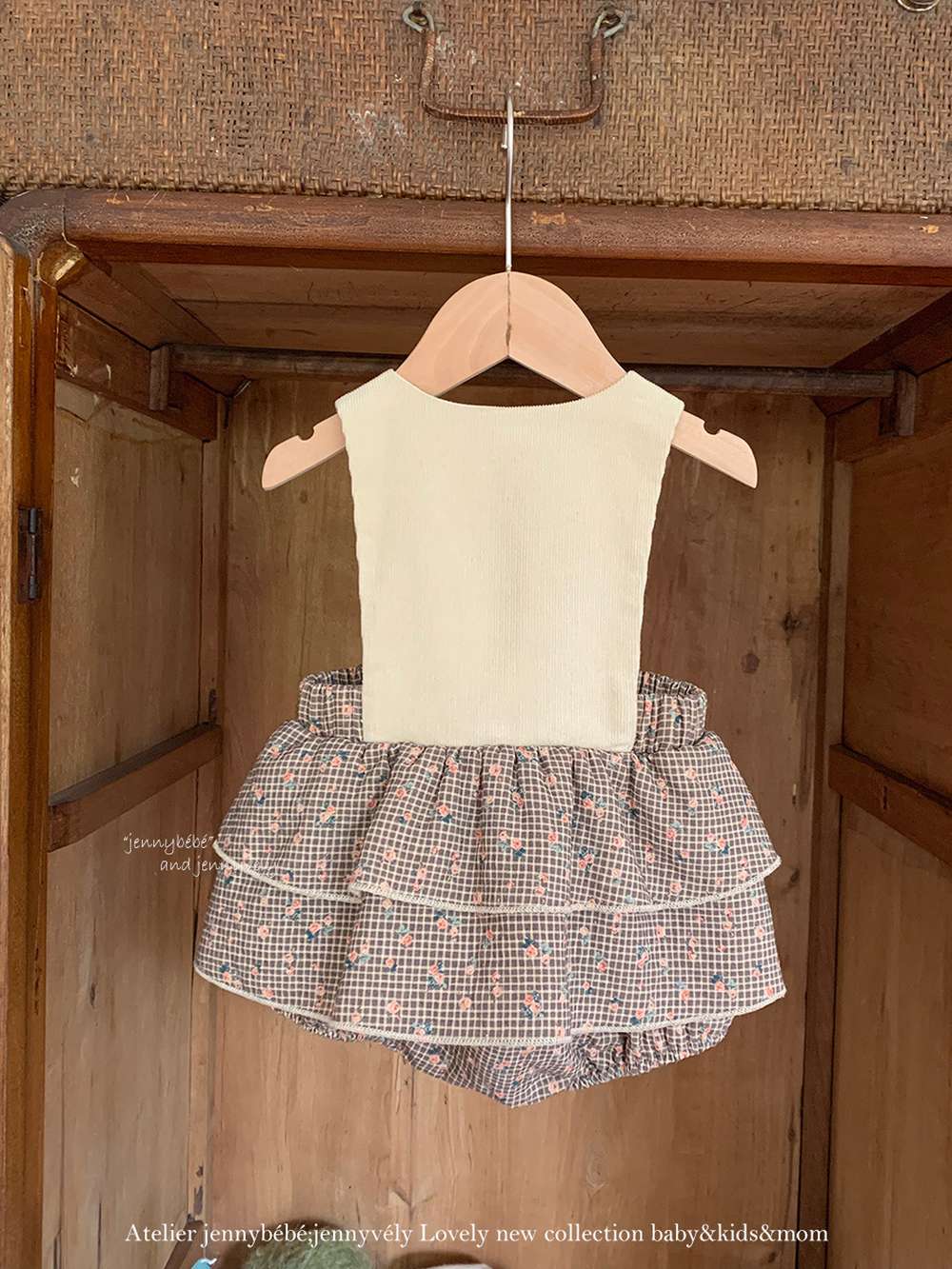 ロンパースセットアップ ノースリーブロンパース コーデュロイ チェック柄 フリルスカート【mh0011533】