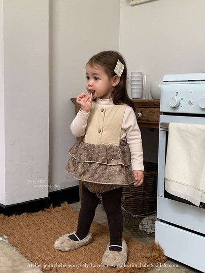 ロンパースセットアップ ノースリーブロンパース コーデュロイ チェック柄 フリルスカート【mh0011533】