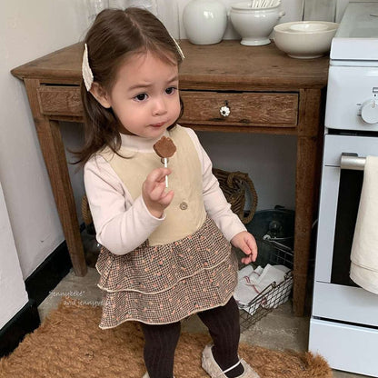 ロンパースセットアップ ノースリーブロンパース コーデュロイ チェック柄 フリルスカート【mh0011533】