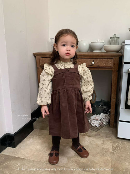 長袖セットアップ ボアベスト/長袖ブラウス/ノースリーブワンピース セットアップ 別売 コーデュロイ 小花柄【mh0011534】