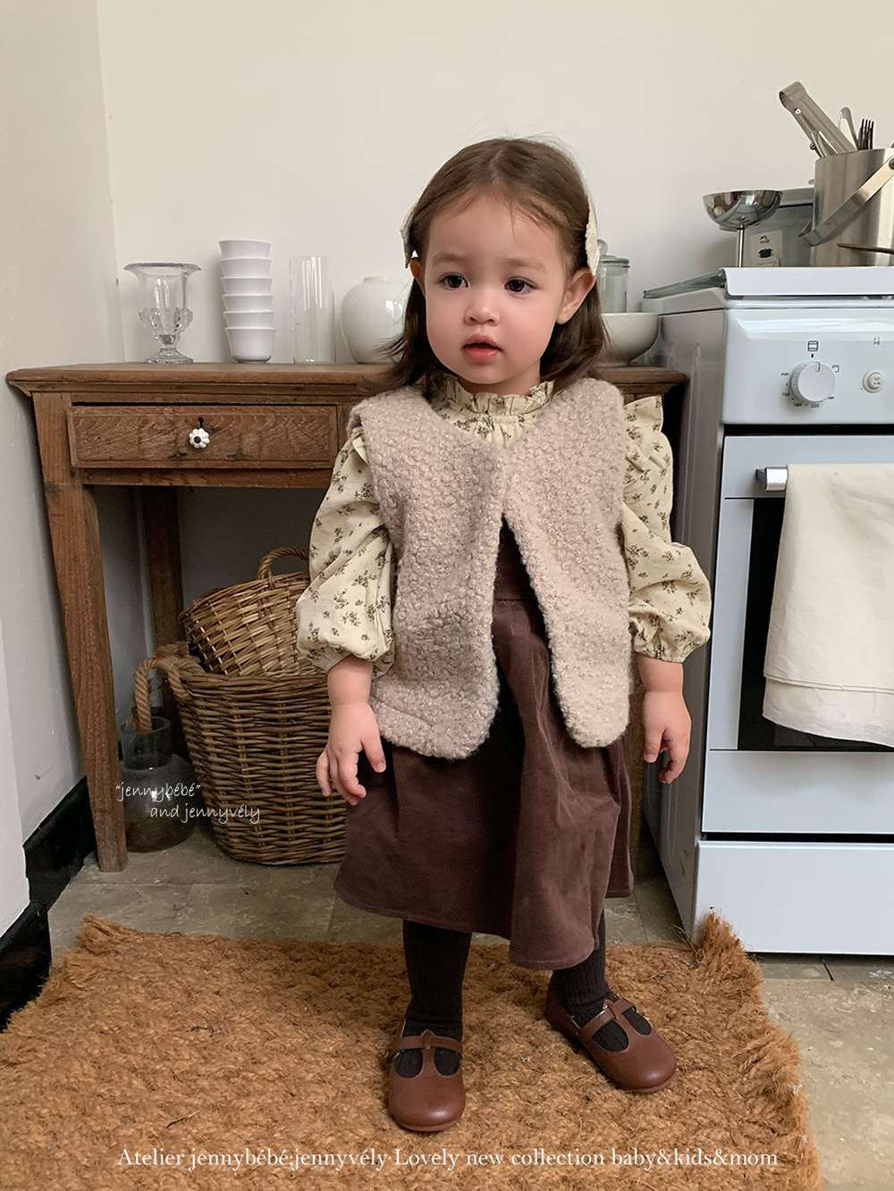 長袖セットアップ ボアベスト/長袖ブラウス/ノースリーブワンピース セットアップ 別売 コーデュロイ 小花柄【mh0011534】