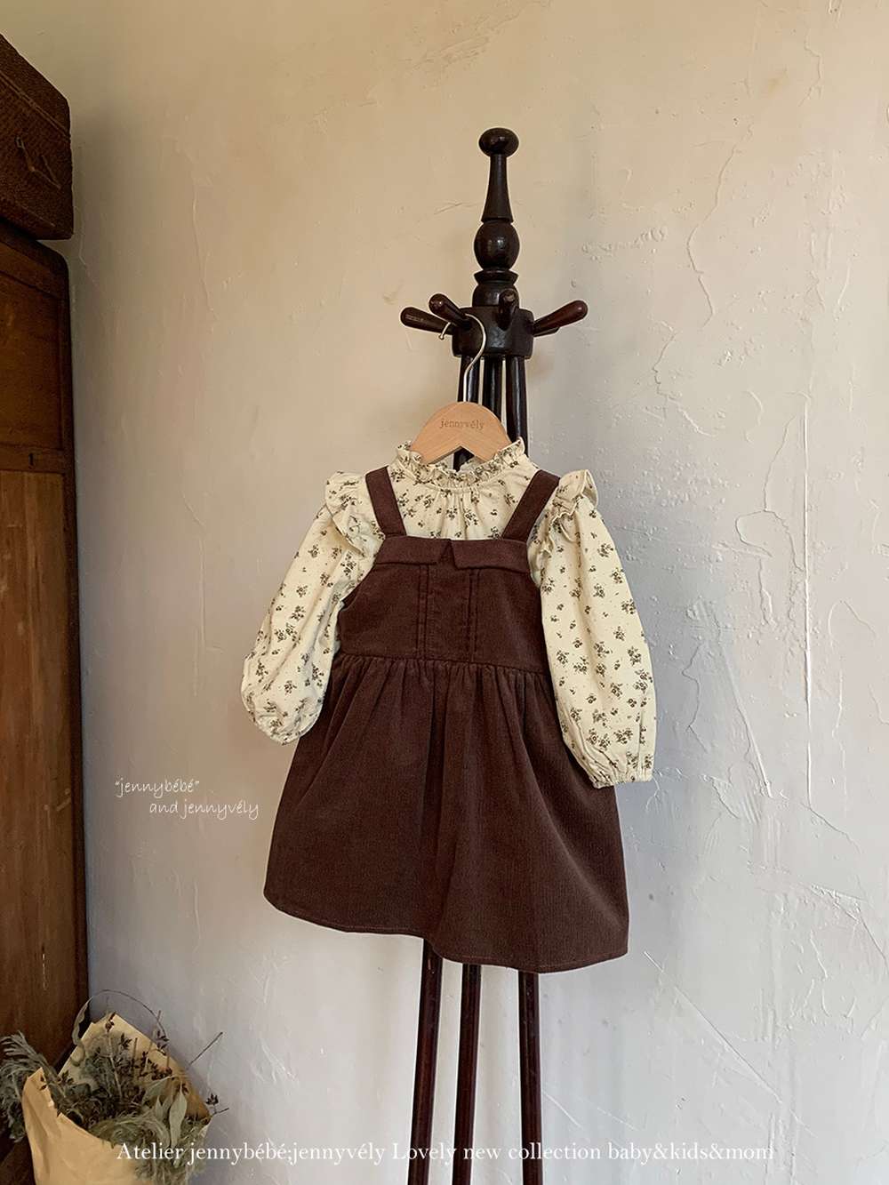 長袖セットアップ ボアベスト/長袖ブラウス/ノースリーブワンピース セットアップ 別売 コーデュロイ 小花柄【mh0011534】