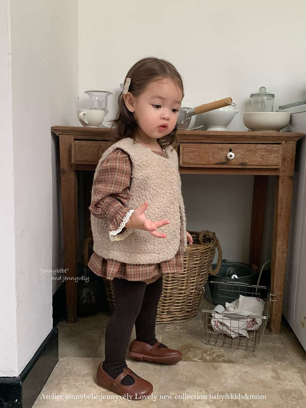 長袖ロンパース 長袖ロンパース チェック柄 レースフリル ブラウス風トップス ブルマ ボディスーツ【mh0011537】