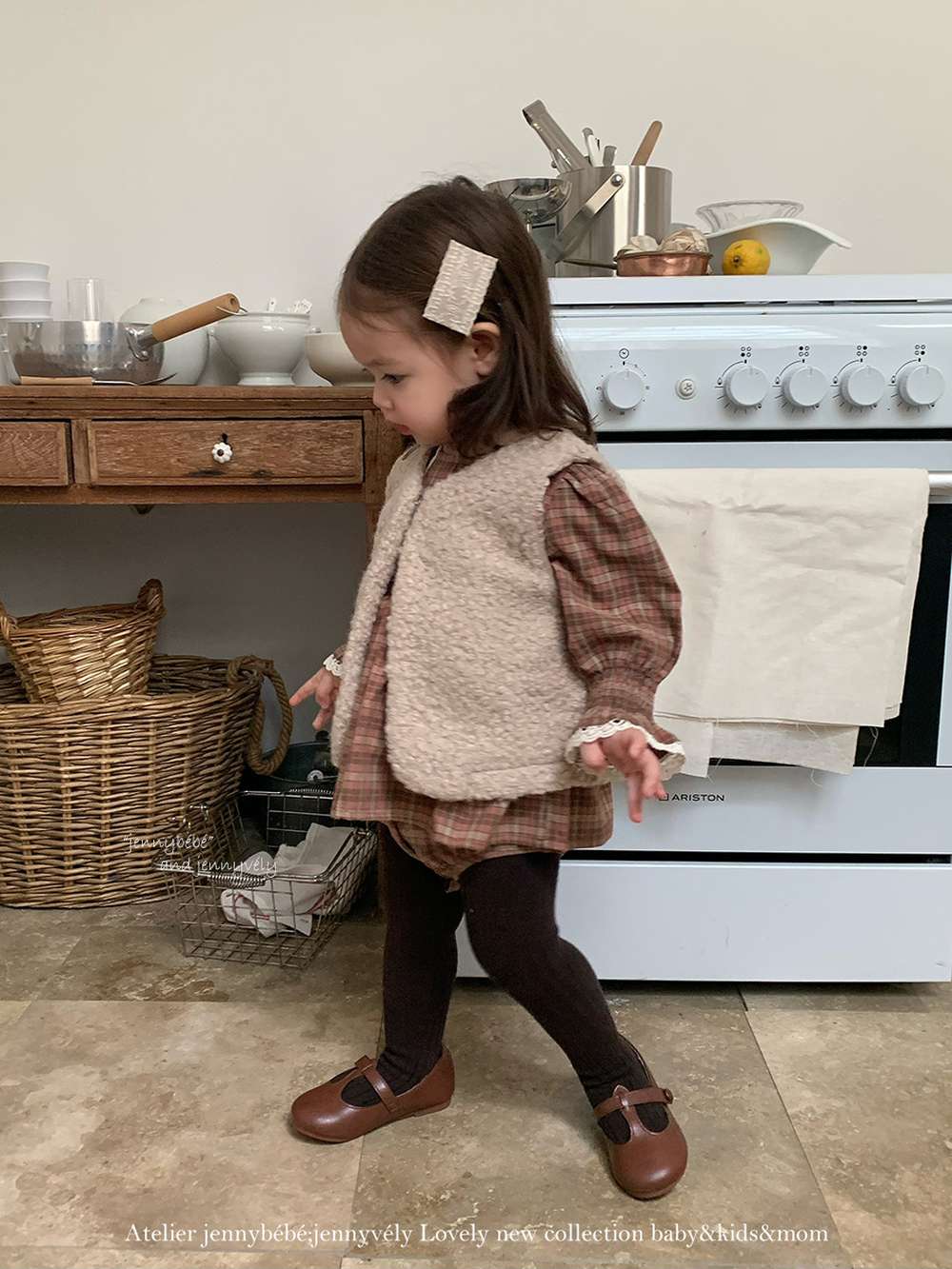 長袖ロンパース 長袖ロンパース チェック柄 レースフリル ブラウス風トップス ブルマ ボディスーツ【mh0011537】