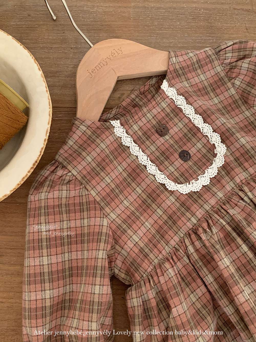 長袖ロンパース 長袖ロンパース チェック柄 レースフリル ブラウス風トップス ブルマ ボディスーツ【mh0011537】