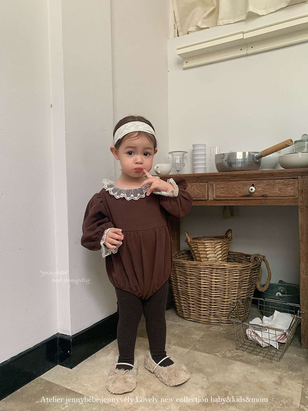 長袖ロンパース 長袖ロンパース バルーンシルエット チュールレース襟 フレアデザイン ボディスーツ【mh0011538】