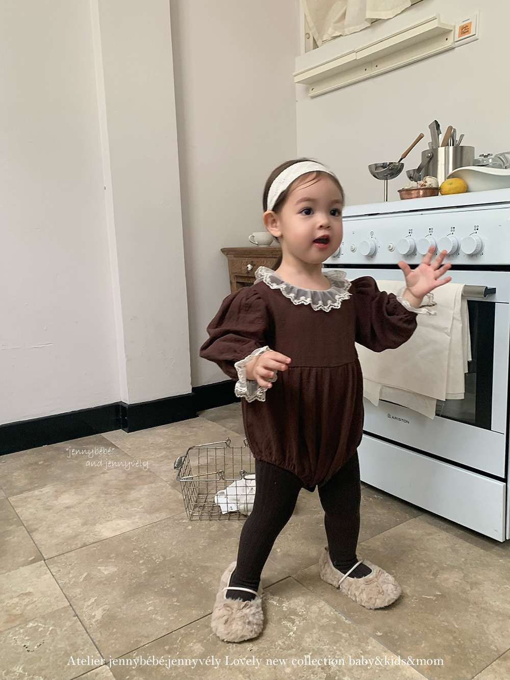 長袖ロンパース 長袖ロンパース バルーンシルエット チュールレース襟 フレアデザイン ボディスーツ【mh0011538】