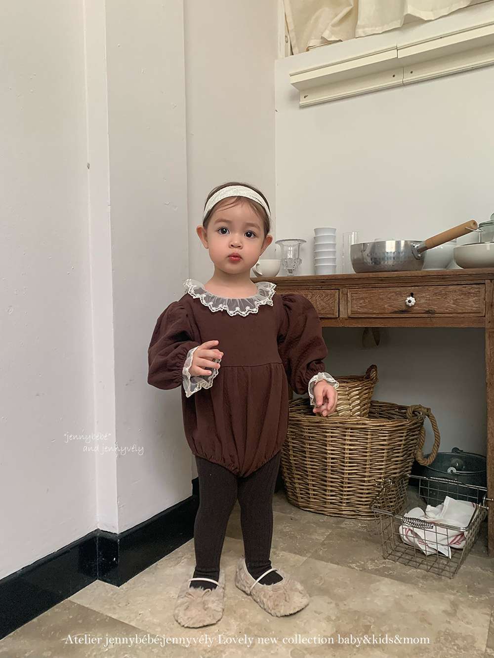 長袖ロンパース 長袖ロンパース バルーンシルエット チュールレース襟 フレアデザイン ボディスーツ【mh0011538】