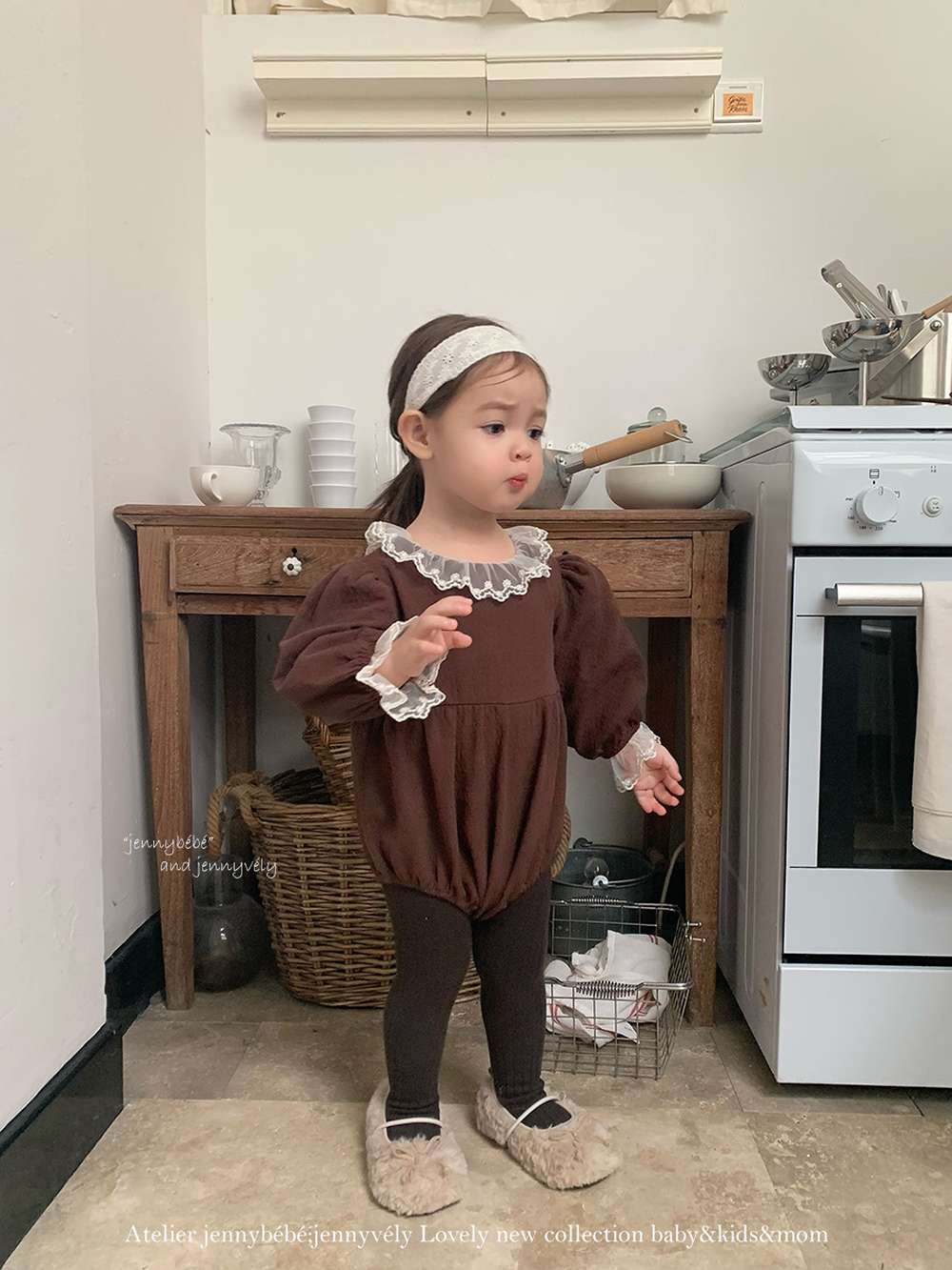 長袖ロンパース 長袖ロンパース バルーンシルエット チュールレース襟 フレアデザイン ボディスーツ【mh0011538】