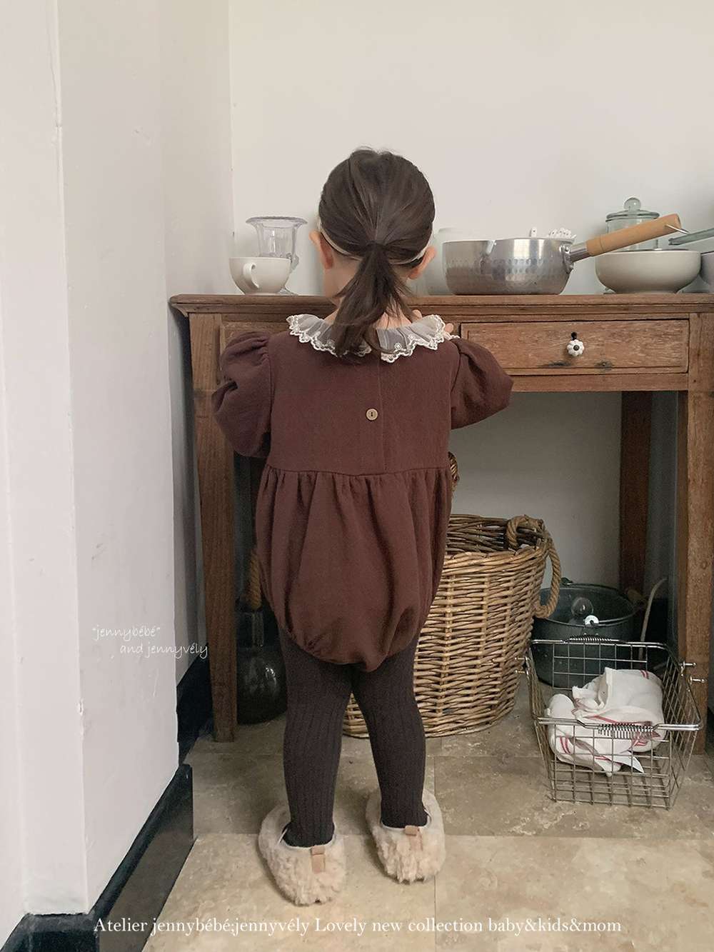 長袖ロンパース 長袖ロンパース バルーンシルエット チュールレース襟 フレアデザイン ボディスーツ【mh0011538】