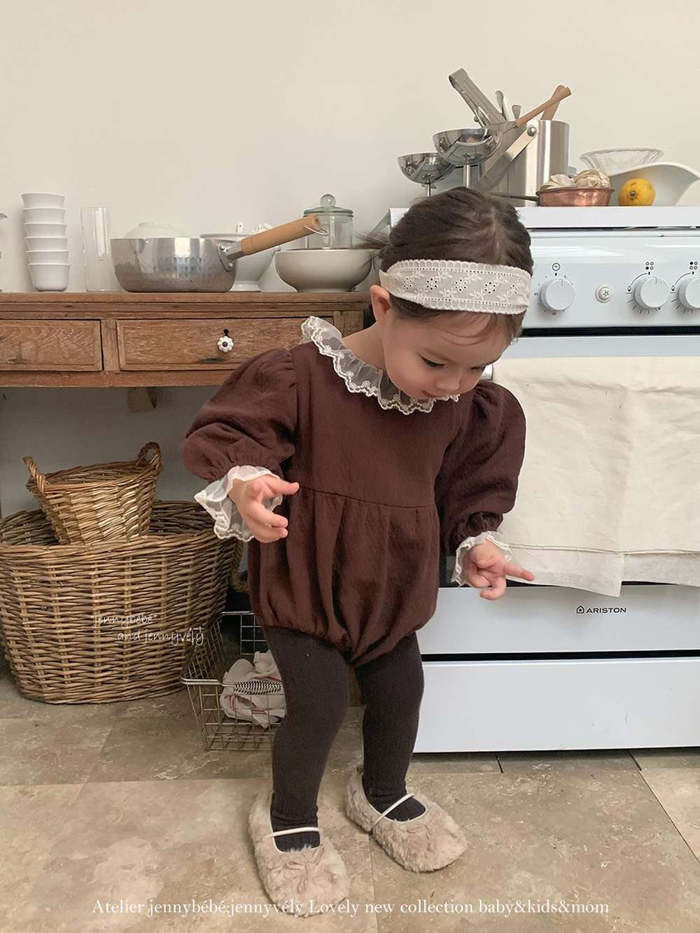 長袖ロンパース 長袖ロンパース バルーンシルエット チュールレース襟 フレアデザイン ボディスーツ【mh0011538】