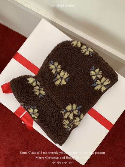 アウタージャンプスーツ 長袖ジャンプスーツ もこもこボア 花柄 カバーオール 帽子セット 暖かい 防寒【mh0011540】