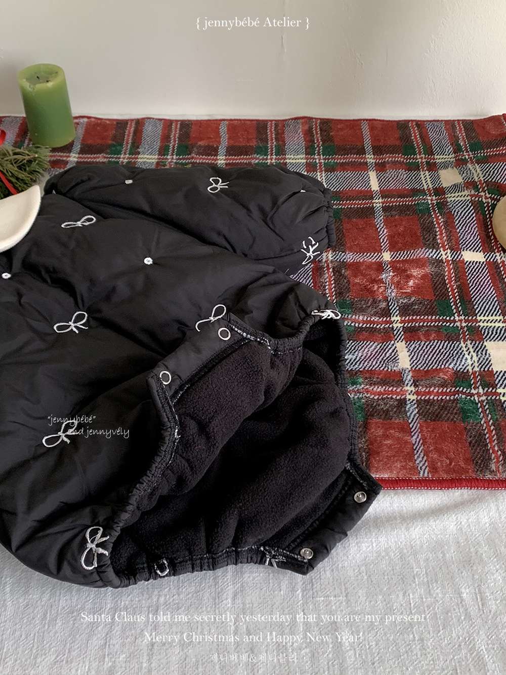 長袖ロンパース 長袖ロンパース リボン刺繍 中綿入り 丸襟 カバーオール 帽子セット 防寒【mh0011542】