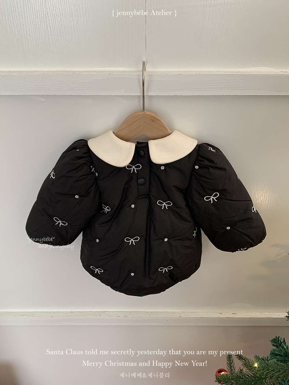 長袖ロンパース 長袖ロンパース リボン刺繍 中綿入り 丸襟 カバーオール 帽子セット 防寒【mh0011542】