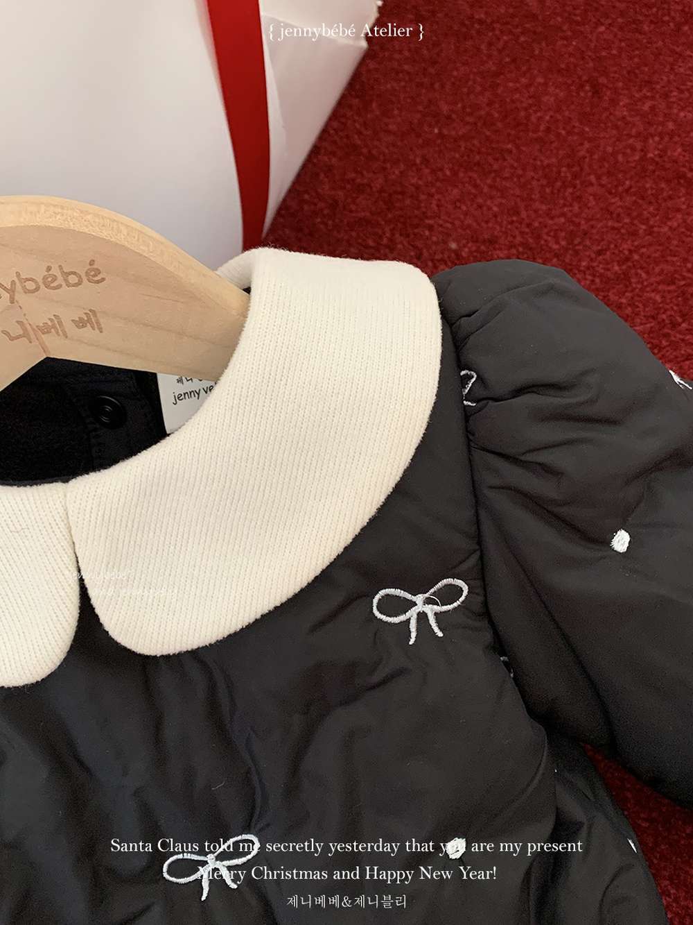 長袖ロンパース 長袖ロンパース リボン刺繍 中綿入り 丸襟 カバーオール 帽子セット 防寒【mh0011542】