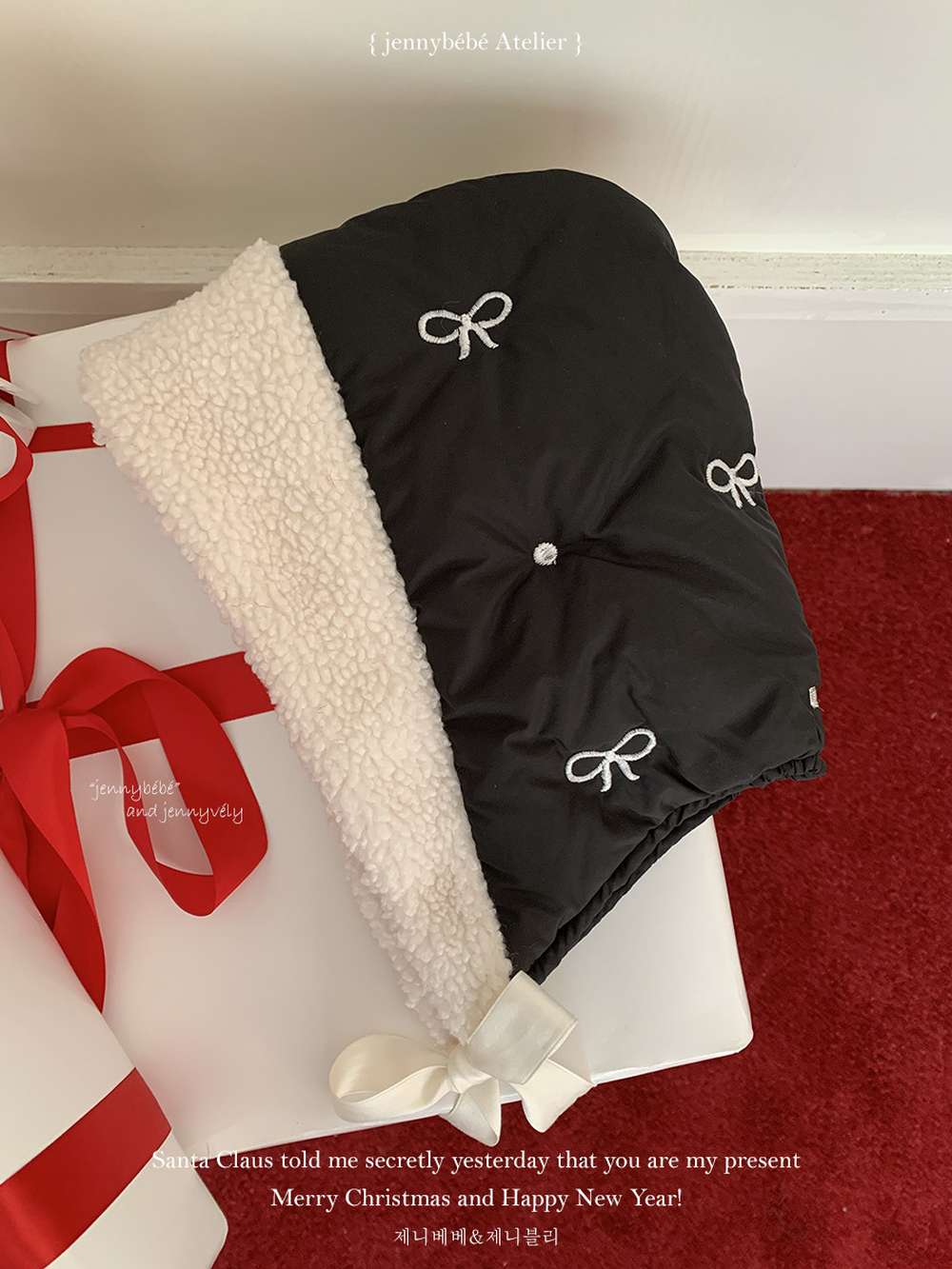 長袖ロンパース 長袖ロンパース リボン刺繍 中綿入り 丸襟 カバーオール 帽子セット 防寒【mh0011542】