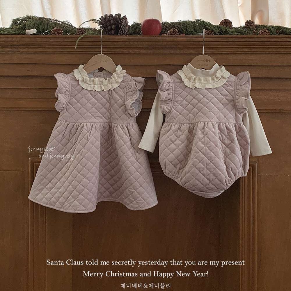 ノースリーブロンパース ノースリーブワンピース/ロンパース キルティング フリル袖 ジャンパースカート ボディスーツ【mh0011544】