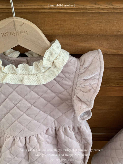 ノースリーブロンパース ノースリーブワンピース/ロンパース キルティング フリル袖 ジャンパースカート ボディスーツ【mh0011544】