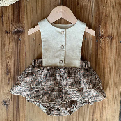 ロンパースセットアップ Romper / 73CM ノースリーブロンパース コーデュロイ チェック柄 フリルスカート【mh0011533】