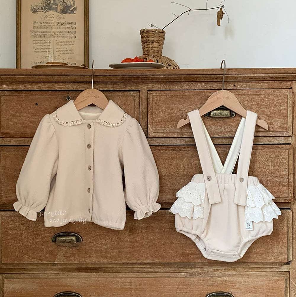 長袖セットアップ Set / 73CM 長袖セットアップ フリース素材 丸襟ブラウス フリルかぼちゃパンツ 2点セット 防寒【mh0011532】