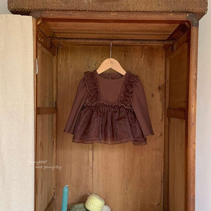 長袖セットアップ Tops / 80cm チュールレイヤード 長袖トップス 裏起毛 フレアパンツ セットアップ【mh0011527】