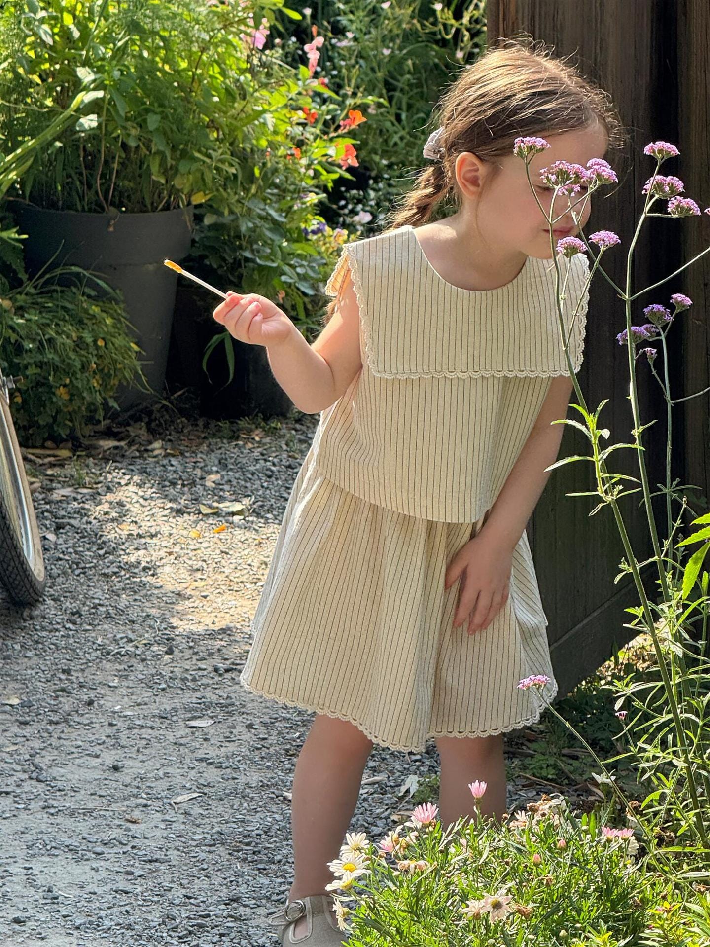 ノースリーブセットアップ ストライプショールカラーノースリーブブラウス+レースウエストスカートセットアップ 2点セット【mh0009885】