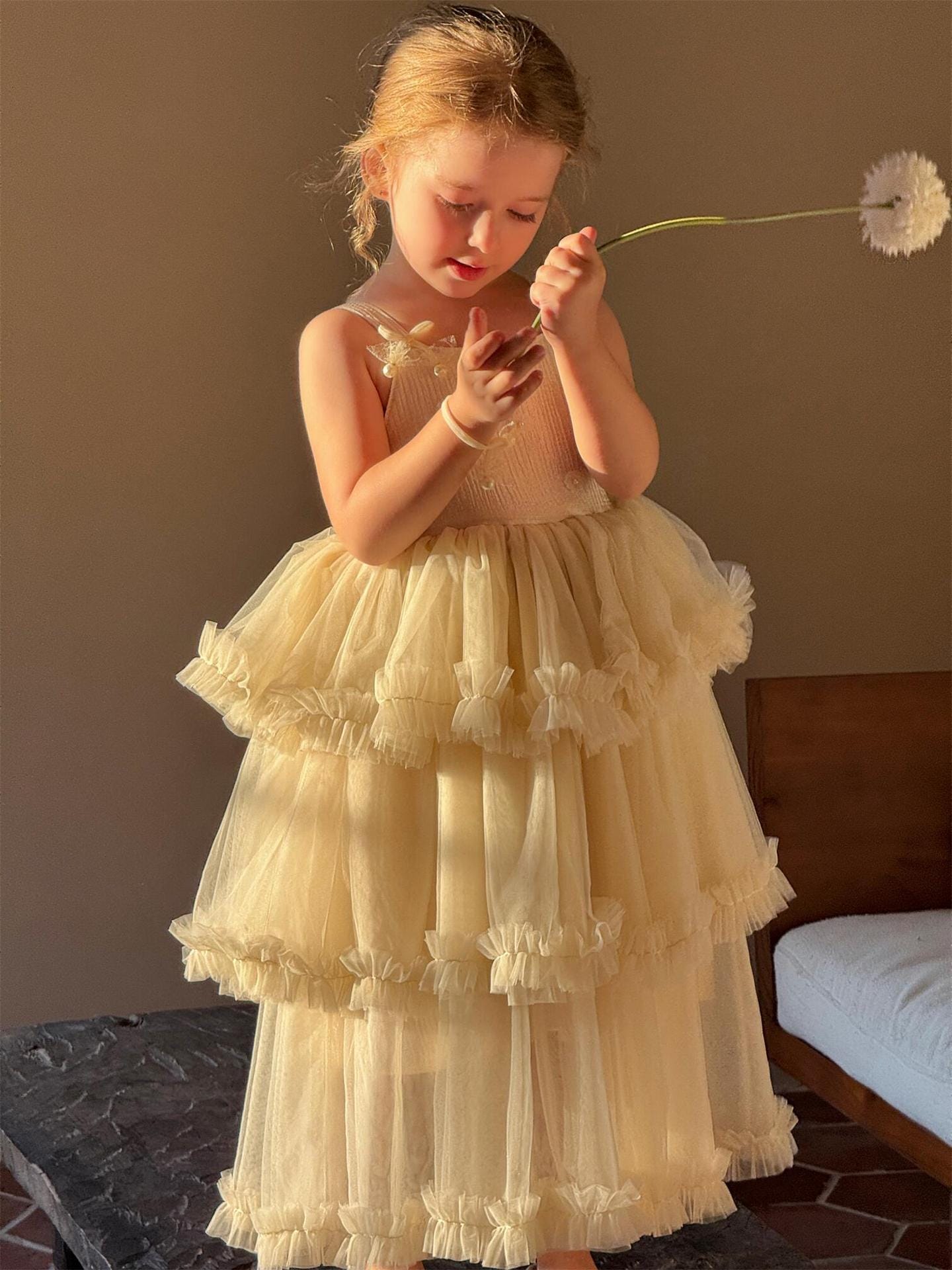 ノースリーブワンピース Beige / 90cm チュールティアードスカートキャミソールドレスワンピース【mh0010263】