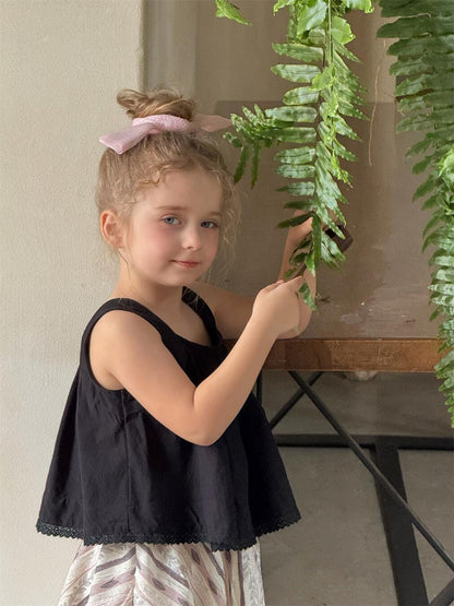 タンクトップ・キャミソール・ノースリーブトップス Black / 90cm 裾レースタックノースリーブブラウス【mh0010234】