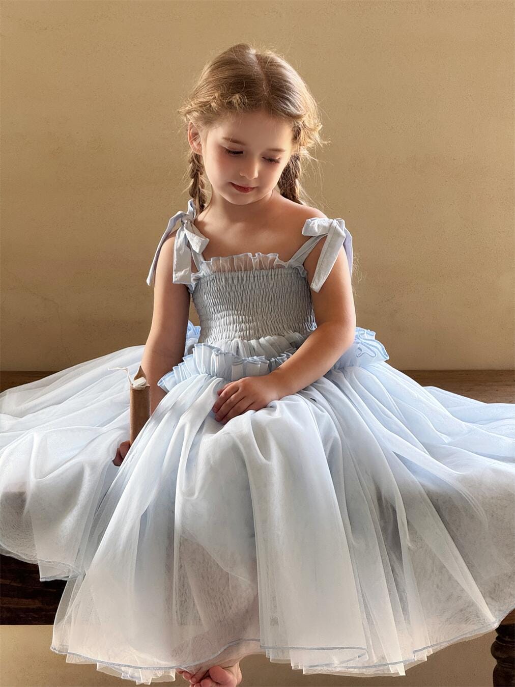 ノースリーブワンピース Blue / 90cm キッズワンピース シャーリングリボンキャミソールシフォンスカートドレスワンピース【mh0009148】