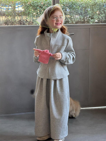 長袖セットアップ Casual Jacket Wide Leg Pants Set カジュアル ジャケット ワイドパンツ セット【mh0012217】